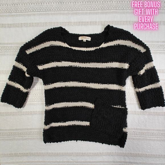Rewind Black and White Striped Popcorn Knit Sweater Size Small - Picture 1 of 6